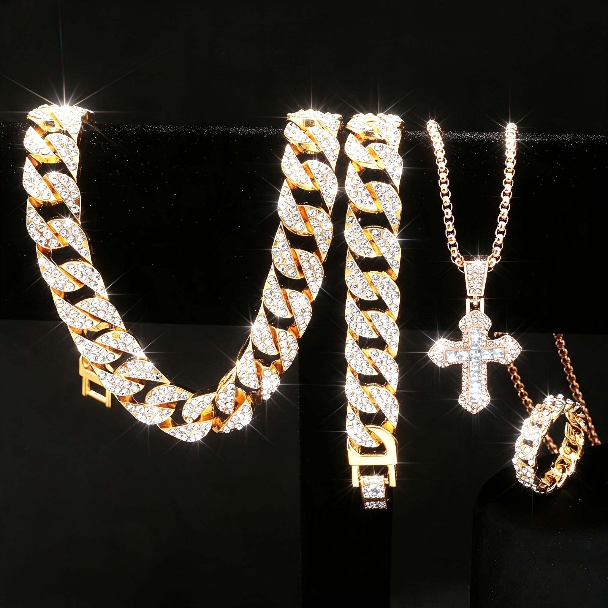 4pcs Men's Hip Hop Cuban Chain Set — Complete Gift
